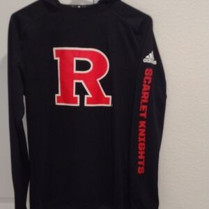 Rutgers Adidas Black Long Sleeve Shirt Hoodie with Red R Logo Very Light Weight